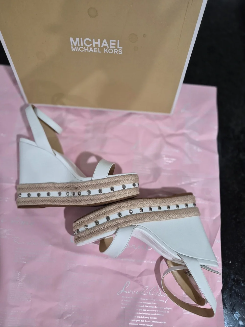 Size 9.5 Michael Kors White Wedge Espadrille Sandals